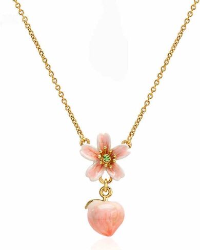 Peach Blossom Flower Enamel Pendant Necklace Handmade Jewelry Gift 18K Gold Plated Copper in Saudi Arabia