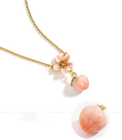 Peach Blossom Flower Enamel Pendant Necklace Handmade Jewelry Gift 18K Gold Plated Copper in Saudi Arabia