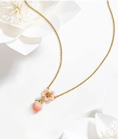 Peach Blossom Flower Enamel Pendant Necklace Handmade Jewelry Gift 18K Gold Plated Copper in Saudi Arabia