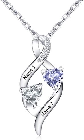 Novgarden Sterling Silver Personalized 2 Names Mom Love Necklace, Double Heart Birthstone Pendant Engraved Infinity Necklace Mother Daughter Gifts for Mom in Saudi Arabia