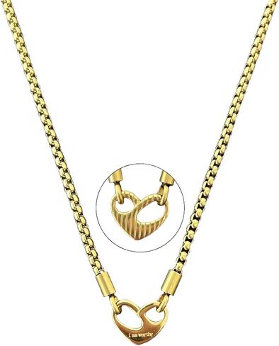 Stainless Steel 18K Gold Plated Love Necklace I am worthy Gold Pendant Necklace Double Sided Wearable Love Thick Chain Necklace Valentine's Day Jewelry in Saudi Arabia