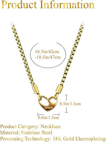 Stainless Steel 18K Gold Plated Love Necklace I am worthy Gold Pendant Necklace Double Sided Wearable Love Thick Chain Necklace Valentine's Day Jewelry in Saudi Arabia
