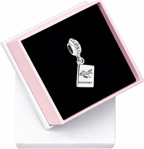 Passport Dangle Charm - Compatible with PANDORA Moments - Gift for Her - Sterling Silver & Vacation Party Voyage Flight Airplane - With Gift Box in Saudi Arabia