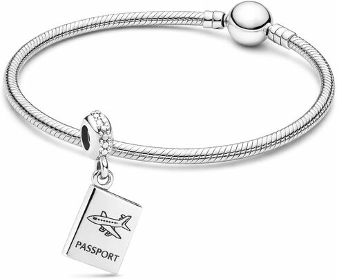 Passport Dangle Charm - Compatible with PANDORA Moments - Gift for Her - Sterling Silver & Vacation Party Voyage Flight Airplane - With Gift Box in Saudi Arabia