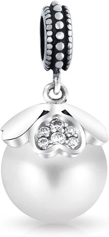 Bling Jewelry .925 Sterling Silver Vintage Style Heart Cap Faux White Pearl Dangle Charm Bead For Women for Bracelet in Saudi Arabia
