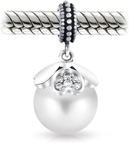 Bling Jewelry .925 Sterling Silver Vintage Style Heart Cap Faux White Pearl Dangle Charm Bead For Women for Bracelet in Saudi Arabia
