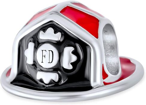 Bling Jewelry .925 Sterling Silver Fire Department Firefighter Hat Red Black Helmet Fireman Charm Bead For Women Teen Wife for Bracelet in Saudi Arabia
