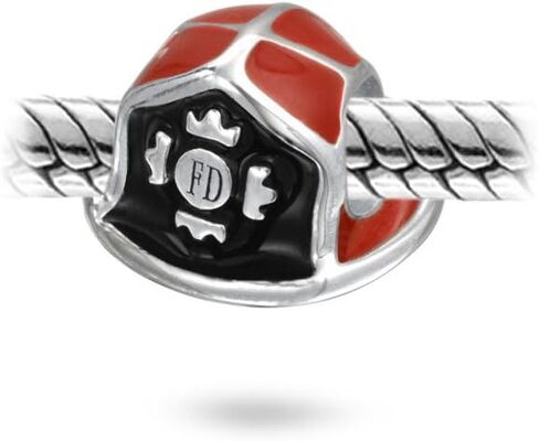 Bling Jewelry .925 Sterling Silver Fire Department Firefighter Hat Red Black Helmet Fireman Charm Bead For Women Teen Wife for Bracelet in Saudi Arabia