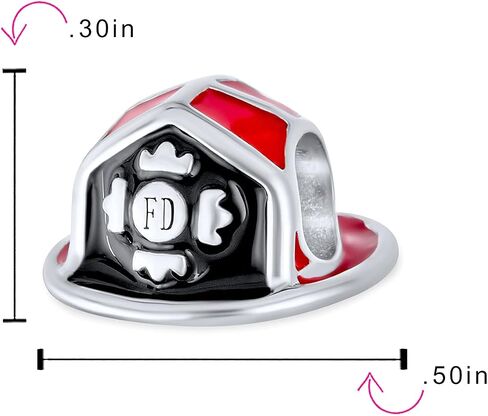 Bling Jewelry .925 Sterling Silver Fire Department Firefighter Hat Red Black Helmet Fireman Charm Bead For Women Teen Wife for Bracelet in Saudi Arabia