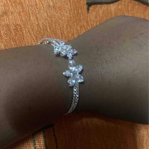 Brilliant Silver Floral Open Cuff Bracelet, Multi Layer Cubic Zirconia Bracelets for Women Rhinestone Wedding Bridal Accessories for Gorgeous Party Outfits in Kuwait