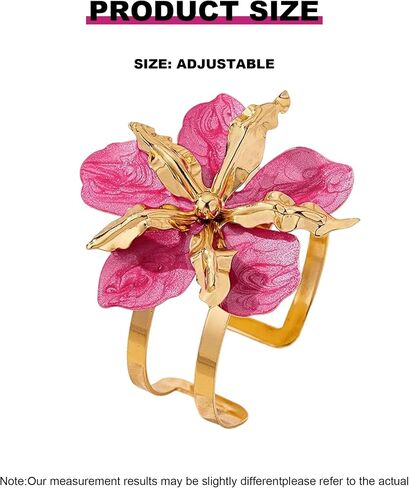 Chunky Pink Flower Bracelet for Women Boho Thick Gold Cuff Bracelet Adjustable Hot Pink Flower Bangle Trendy Jewelry Spring Summer Dress Outfits Accessories for Her in Kuwait