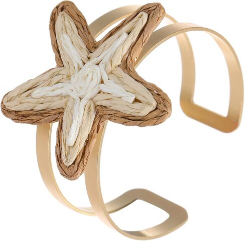 Raffia Starfish Cuff Bangle Bracelet - Handwoven Boho Rattan Bangle Bracelets Vintage Statement Adjustable Thick Arm Cuff Bracelet for Summer Beach in Saudi Arabia