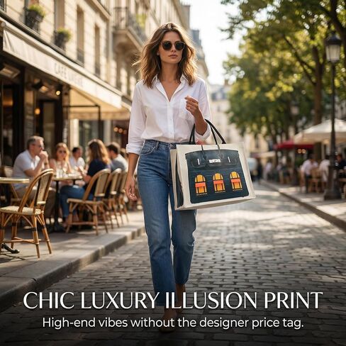 16oz Sturdy Canvas Tote Bag for Women, Luxury Illusion Print Handbag, Unique Bridesmaid Gift & Work Bag in Saudi Arabia