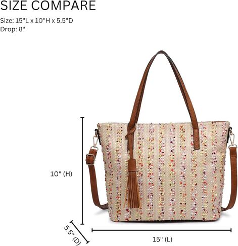 JEN & CO. August Woven Tote Bags for Women Purses and Handbags Ladies Travel Shoulder Work Bag with Vegan Leather Contrast in Kuwait