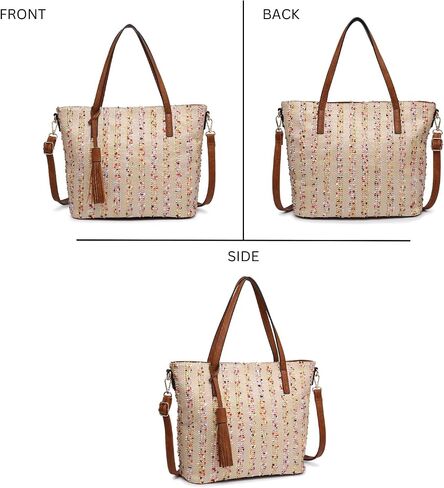 JEN & CO. August Woven Tote Bags for Women Purses and Handbags Ladies Travel Shoulder Work Bag with Vegan Leather Contrast in Kuwait