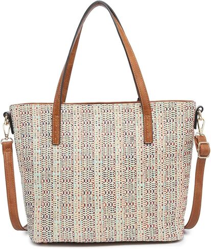 JEN & CO. August Woven Tote Bags for Women Purses and Handbags Ladies Travel Shoulder Work Bag with Vegan Leather Contrast in Kuwait