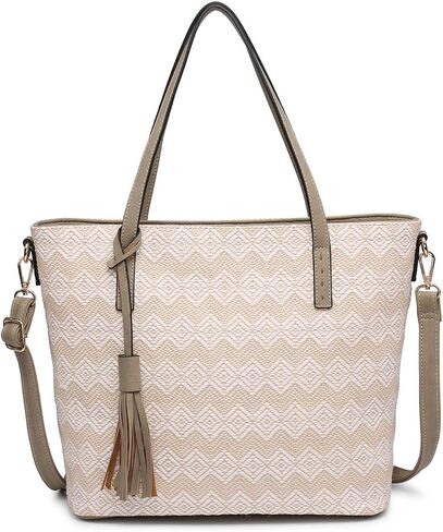 JEN & CO. August Woven Tote Bags for Women Purses and Handbags Ladies Travel Shoulder Work Bag with Vegan Leather Contrast in Kuwait