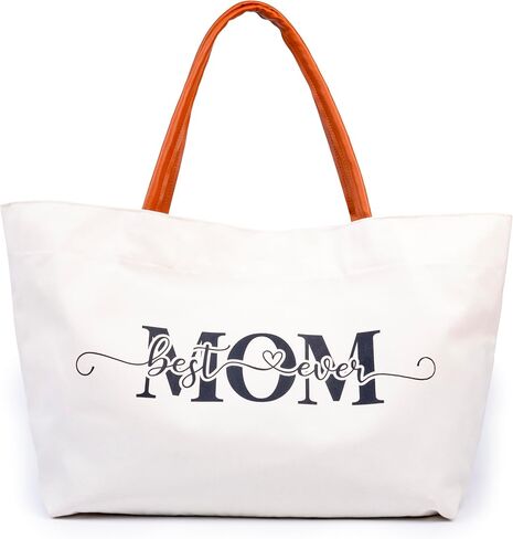 68LDROOTER Best Mom Ever Gifts Tote Bag – New Mom Gift Idea for Women, Canvas Bag for Mom to Be, First Time Mom in Saudi Arabia