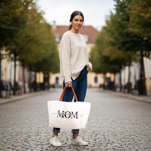 68LDROOTER Best Mom Ever Gifts Tote Bag – New Mom Gift Idea for Women, Canvas Bag for Mom to Be, First Time Mom in Saudi Arabia