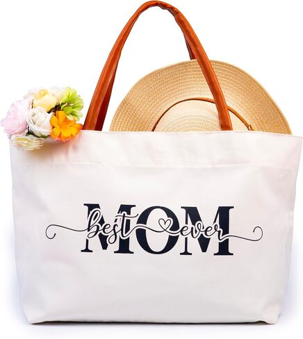 68LDROOTER Best Mom Ever Gifts Tote Bag – New Mom Gift Idea for Women, Canvas Bag for Mom to Be, First Time Mom in Saudi Arabia