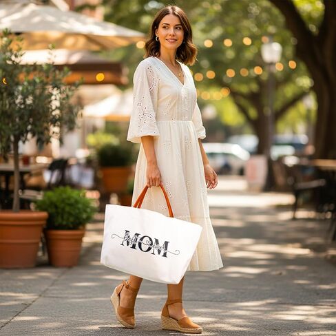 68LDROOTER Best Mom Ever Gifts Tote Bag – New Mom Gift Idea for Women, Canvas Bag for Mom to Be, First Time Mom in Saudi Arabia