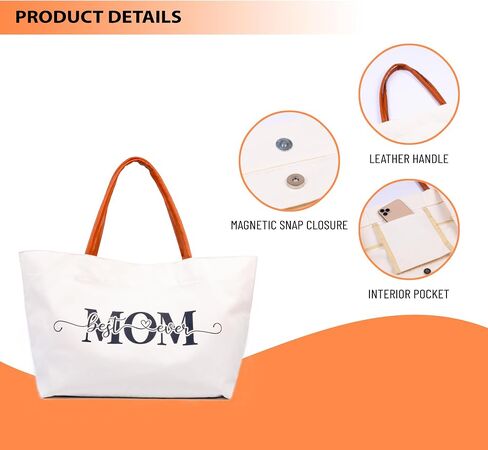 68LDROOTER Best Mom Ever Gifts Tote Bag – New Mom Gift Idea for Women, Canvas Bag for Mom to Be, First Time Mom in Saudi Arabia
