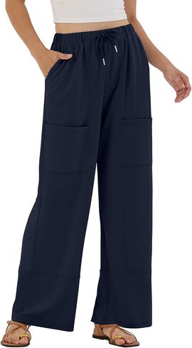 ZAFUL المرأة السراويل الفضفاضة Sweatpants واسعة الساق عارضة مرونة الخصر صالة بالازو بانت مع جيوب in Kuwait