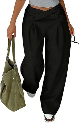 SOLY HUX Women's Plus Size Wide Leg Sweatpants Criss Cross Elastic Waist Baggy Pants in Kuwait