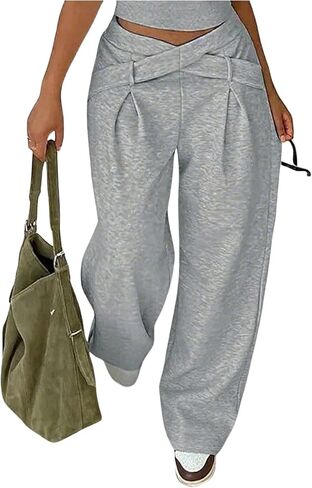 SOLY HUX Women's Plus Size Wide Leg Sweatpants Criss Cross Elastic Waist Baggy Pants in Kuwait