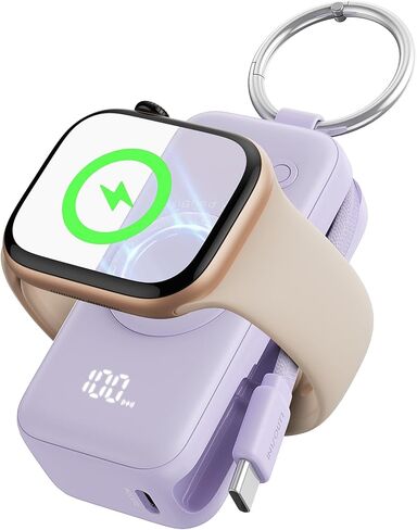 INIU 3-in-1 Portable Charger, Small 5000mAh Power Bank with Built-in USB C Cable and Watch Charger, 20W PD Fast Charging Battery Pack, Travel Charger for iPhone 16 15, Apple Watch, etc in Kuwait