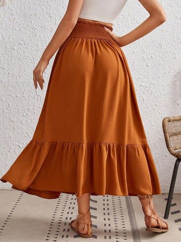 Beach Causal Women's Skirt Paperbag Waist Ruffle Hem Knot Front Button Front Skirt in Kuwait