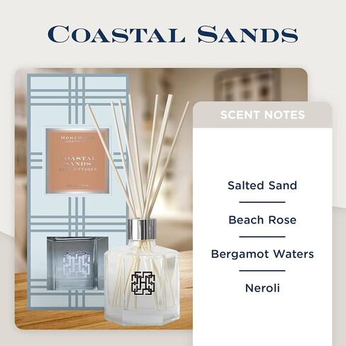 Homeworx Reed Diffuser Set, Coastal Sands by HomeWorx by Slatkin & Co - Scented Oil Reed Stick Diffuser (Salted Sand, Beach Rose, Bergamot Waters & Neroli) - Long-Lasting Scent Fragrance Oil in Saudi Arabia