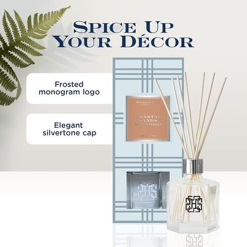 Homeworx Reed Diffuser Set, Coastal Sands by HomeWorx by Slatkin & Co - Scented Oil Reed Stick Diffuser (Salted Sand, Beach Rose, Bergamot Waters & Neroli) - Long-Lasting Scent Fragrance Oil in Saudi Arabia