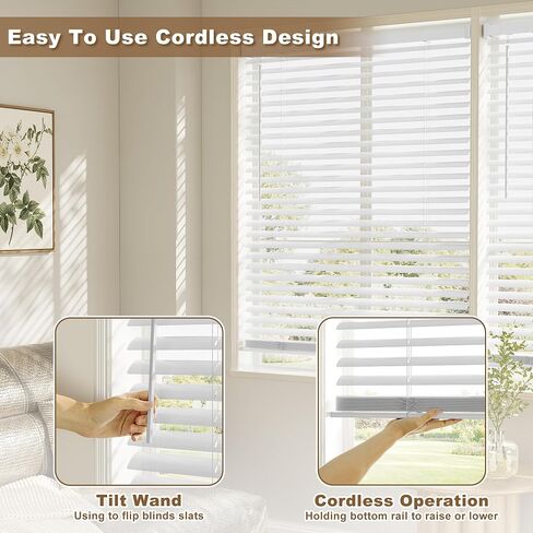 Window Blinds, SZXIMU 2'' Cordless Blind for Indoor Windows, 46" W X 64" H Mini Blinds, Light Filtering Blinds & Shades, Horizontal Window Blinds for Home Bedroom Living Room Bathroom Kitchen, White in Saudi Arabia