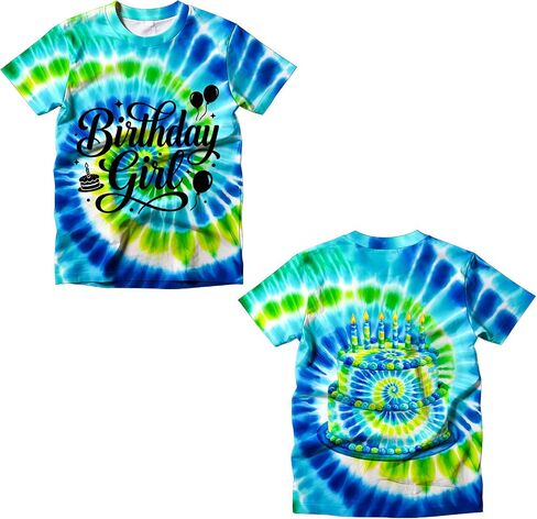 Birthday Girl Shirt Tie Dye Shirts for 4-14 Years Old Kids Toddler Girls Party Tees Outfits Tops in Saudi Arabia