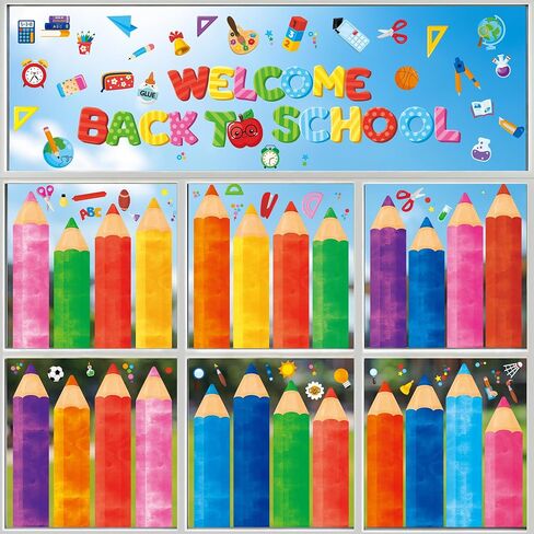 ديكورات MISS FANTASY Back to School، 104 قطعة من ملصقات نافذة العودة إلى المدرسة، ملصقات لاصقة على الوجهين لنوافذ الفصول الدراسية in Kuwait