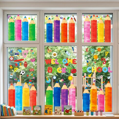 ديكورات MISS FANTASY Back to School، 104 قطعة من ملصقات نافذة العودة إلى المدرسة، ملصقات لاصقة على الوجهين لنوافذ الفصول الدراسية in Kuwait