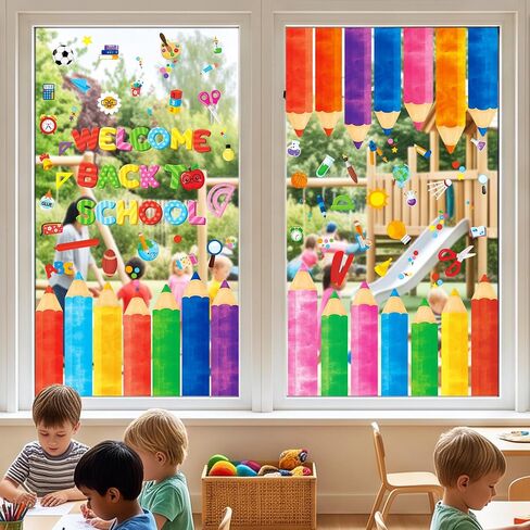 ديكورات MISS FANTASY Back to School، 104 قطعة من ملصقات نافذة العودة إلى المدرسة، ملصقات لاصقة على الوجهين لنوافذ الفصول الدراسية in Kuwait