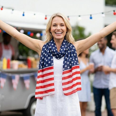 Sucrain 2PCS American Flag Scarf Patriotic Scarf 4th of July Red White and Blue Scarves Soft Sheer Chiffon Wrap for Independence Day in Saudi Arabia