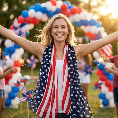 Sucrain 2PCS American Flag Scarf Patriotic Scarf 4th of July Red White and Blue Scarves Soft Sheer Chiffon Wrap for Independence Day in Saudi Arabia