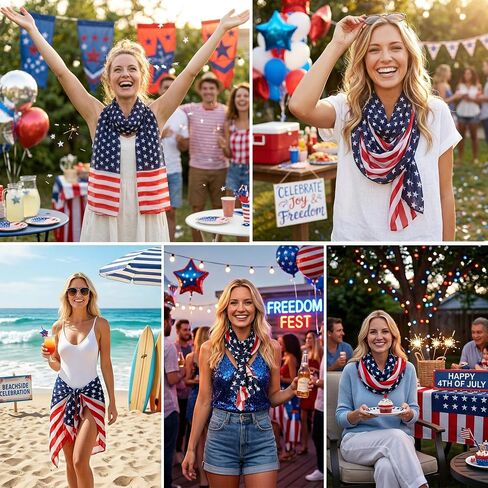 Sucrain 2PCS American Flag Scarf Patriotic Scarf 4th of July Red White and Blue Scarves Soft Sheer Chiffon Wrap for Independence Day in Saudi Arabia