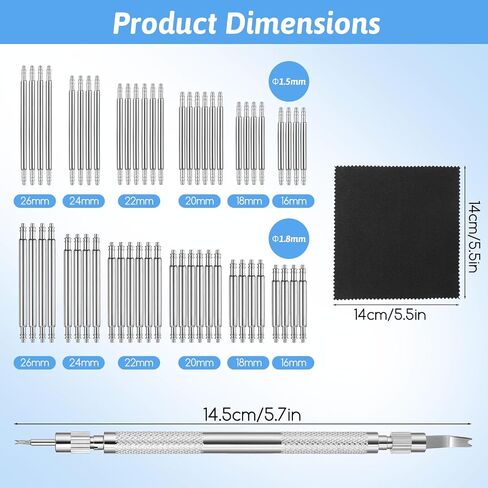 Watch Band Pins Replacement Kit with 56PCS Watch Band Link Pins, Watchs Repair Kit to Replace the Watches Strap, Watches Link Remover Tool for Watch-Repair and Watch-Band Removal, 6 Sizes in Kuwait