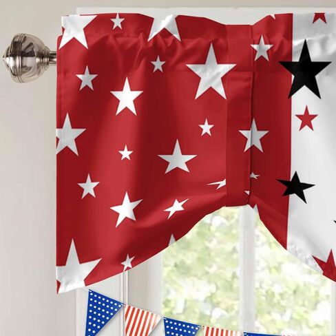 LooPoP 4th of July Tie Up Valance for Windows Patriotic Stars Red White and Blue Curtains Valances Window Treatments American Flag Stripes Balloon Curtains for Kitchen Living Room Bedroom 42x12 Inch in Kuwait