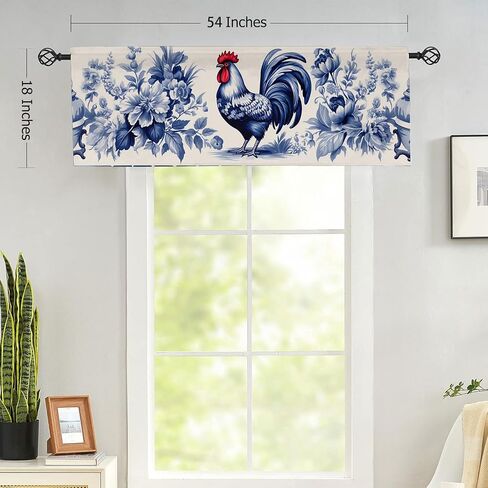 Rooster Curtain Valances Country Farm Farmhouse Blue Flowers Window Curtain Valances for Kitchen Bedroom Bathroom Living Room 54 X 18 Inch, 1 Panel in Saudi Arabia