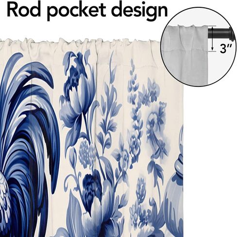 Rooster Curtain Valances Country Farm Farmhouse Blue Flowers Window Curtain Valances for Kitchen Bedroom Bathroom Living Room 54 X 18 Inch, 1 Panel in Saudi Arabia