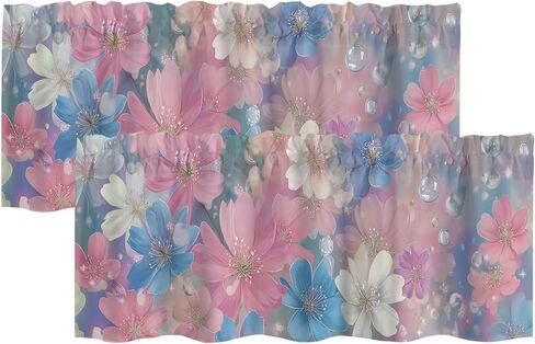 Floral Valances for Windows 2 pack,Rod Pocket Valance Curtains,Small Window Treatment Valances for Kitchen Living Room,Bedroom,Bathroom,Home Decor,18x54 Inch,2 Panel,Dreamy Pink Blue Cherry Blossoms in Saudi Arabia