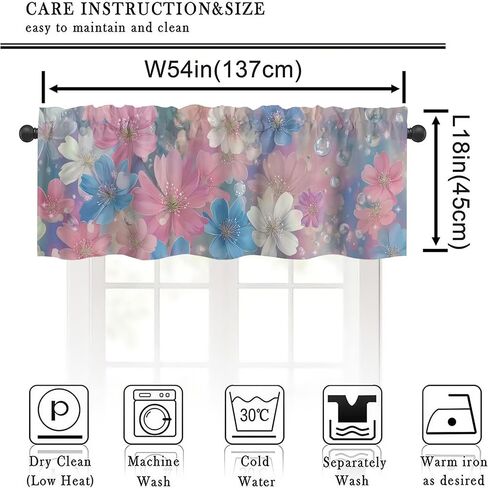Floral Valances for Windows 2 pack,Rod Pocket Valance Curtains,Small Window Treatment Valances for Kitchen Living Room,Bedroom,Bathroom,Home Decor,18x54 Inch,2 Panel,Dreamy Pink Blue Cherry Blossoms in Saudi Arabia