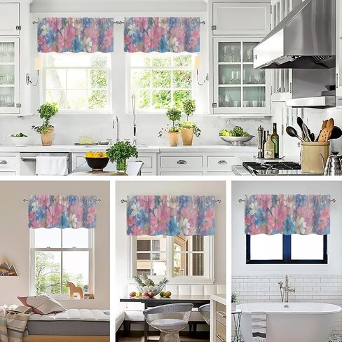 Floral Valances for Windows 2 pack,Rod Pocket Valance Curtains,Small Window Treatment Valances for Kitchen Living Room,Bedroom,Bathroom,Home Decor,18x54 Inch,2 Panel,Dreamy Pink Blue Cherry Blossoms in Saudi Arabia