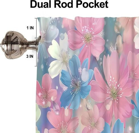 Floral Valances for Windows 2 pack,Rod Pocket Valance Curtains,Small Window Treatment Valances for Kitchen Living Room,Bedroom,Bathroom,Home Decor,18x54 Inch,2 Panel,Dreamy Pink Blue Cherry Blossoms in Saudi Arabia