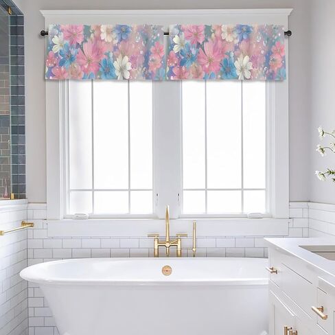 Floral Valances for Windows 2 pack,Rod Pocket Valance Curtains,Small Window Treatment Valances for Kitchen Living Room,Bedroom,Bathroom,Home Decor,18x54 Inch,2 Panel,Dreamy Pink Blue Cherry Blossoms in Saudi Arabia